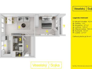 Prodej bytu 2+1, Praha - Záběhlice, Sněženková, 54 m2