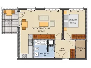 Prodej bytu 2+kk, Praha - Dolní Měcholupy, Honzíkova, 59 m2