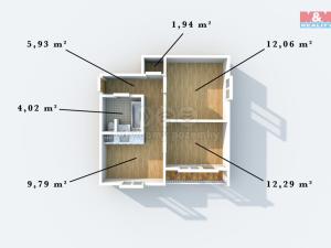 Pronájem bytu 2+1, Ústí nad Labem - Mojžíř, Peškova, 43 m2