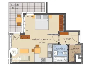 Pronájem bytu 2+kk, Praha - Hlubočepy, náměstí Olgy Scheinpflugové, 48 m2