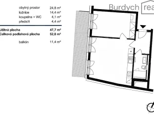 Pronájem bytu 2+kk, Brno, Trnitá, 48 m2