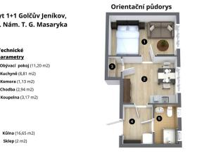 Prodej bytu 1+1, Golčův Jeníkov, Nám. T. G. Masaryka, 27 m2