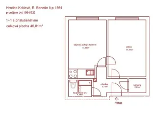 Pronájem bytu 1+1, Hradec Králové, třída Edvarda Beneše, 47 m2