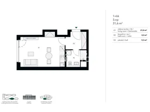Pronájem bytu 1+kk, Praha - Holešovice, U průhonu, 32 m2