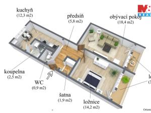 Prodej bytu 2+1, Chomutov, Stavbařská, 56 m2