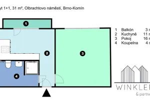 Pronájem bytu 1+1, Brno, Olbrachtovo náměstí, 31 m2