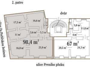 Pronájem kanceláře, Praha - Karlín, Prvního pluku, 98 m2