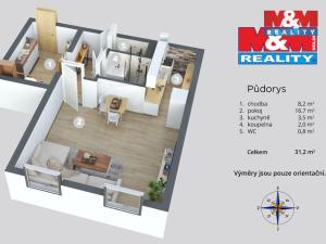 Prodej bytu 1+kk, Chlumec, Vyklická, 35 m2