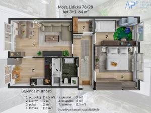 Prodej bytu 3+1, Most, Lidická, 60 m2