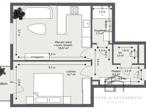 Pronájem bytu 2+kk, Praha - Vršovice, Bulharská, 46 m2