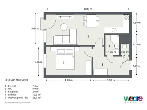 Pronájem bytu 2+kk, Praha - Kobylisy, Šiškova, 45 m2