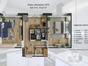 Pronájem bytu 2+1, Jirkov, Hornická, 51 m2