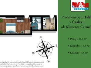 Pronájem bytu 1+kk, Čáslav - Čáslav-Staré Město, Klimenta Čermáka, 24 m2