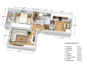 Prodej bytu 2+1, Boskovice, Komenského, 58 m2