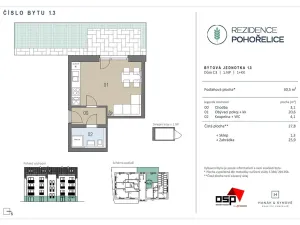 Pronájem bytu 1+kk, Pohořelice, 30 m2