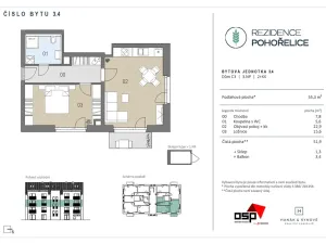 Pronájem bytu 2+kk, Pohořelice, U Kasáren, 55 m2