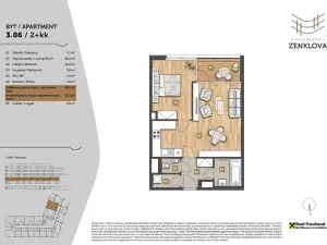 Pronájem bytu 2+kk, Praha - Libeň, Zenklova, 52 m2