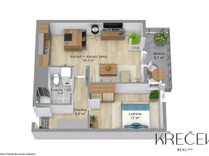 Pronájem bytu 2+kk, Třebíč, Kremláčkova, 49 m2