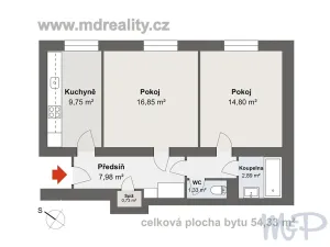 Prodej bytu 2+1, Brno, Bayerova, 54 m2