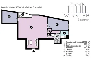 Pronájem komerční nemovitosti, Brno, Sukova, 233 m2