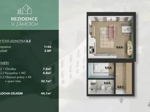 Prodej bytu 1+kk, Praha - Bohnice, V Zámcích, 44 m2