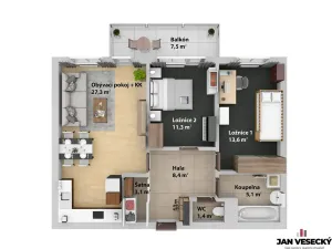 Pronájem bytu 3+kk, Praha - Čakovice, Marie Podvalové, 70 m2