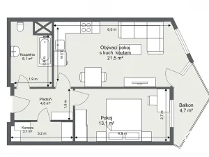 Pronájem bytu 2+kk, Praha - Hlubočepy, Ondrákové, 49 m2