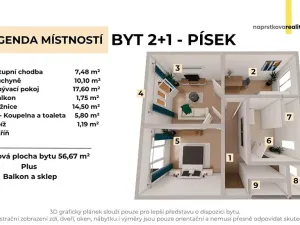 Pronájem bytu 2+1, Písek, Erbenova, 57 m2