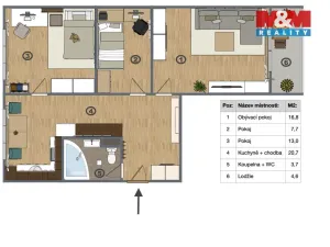 Prodej bytu 3+1, Chomutov, Borová, 62 m2