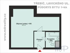 Pronájem bytu 1+kk, Třebíč, Lavického, 38 m2