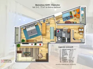 Pronájem bytu 3+1, Chomutov, Bezručova, 75 m2