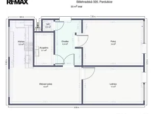 Prodej bytu 3+kk, Pardubice - Polabiny, Bělehradská, 55 m2
