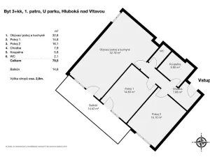Pronájem bytu 3+kk, Hluboká nad Vltavou, U Parku, 82 m2