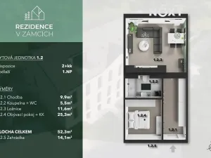 Prodej bytu 2+kk, Praha - Bohnice, V Zámcích, 53 m2