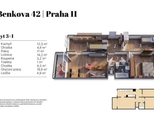 Prodej bytu 3+1, Praha - Chodov, Benkova, 65 m2