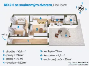 Pronájem rodinného domu, Holubice, 58 m2