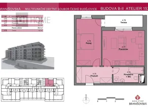 Prodej bytu 2+kk, České Budějovice, Branišovská, 49 m2