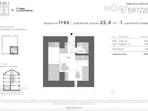 Prodej bytu 1+kk, Praha - Vysočany, Kolmá, 23 m2