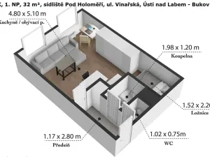 Prodej bytu 1+kk, Ústí nad Labem, Vinařská, 32 m2