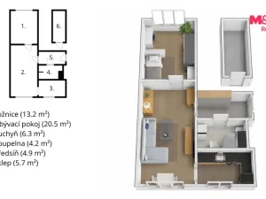 Prodej bytu 2+kk, Třeboň - Třeboň II, Nádražní, 50 m2