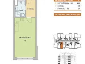 Pronájem bytu 1+kk, Olomouc - Řepčín, Edvarda Beneše, 33 m2