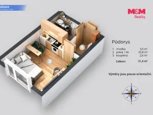 Prodej bytu 1+kk, Teplice - Trnovany, U Vlastního krbu, 19 m2