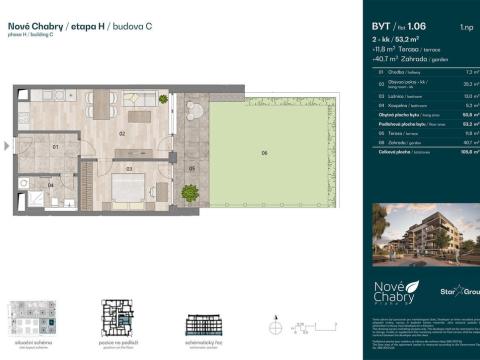 Prodej bytu 2+kk, Praha - Dolní Chabry, Pod křížem, 53 m2