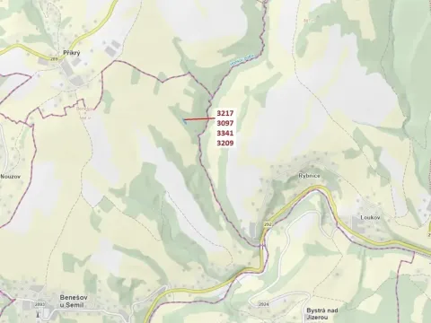 Dražba lesa, Benešov u Semil, 1649 m2